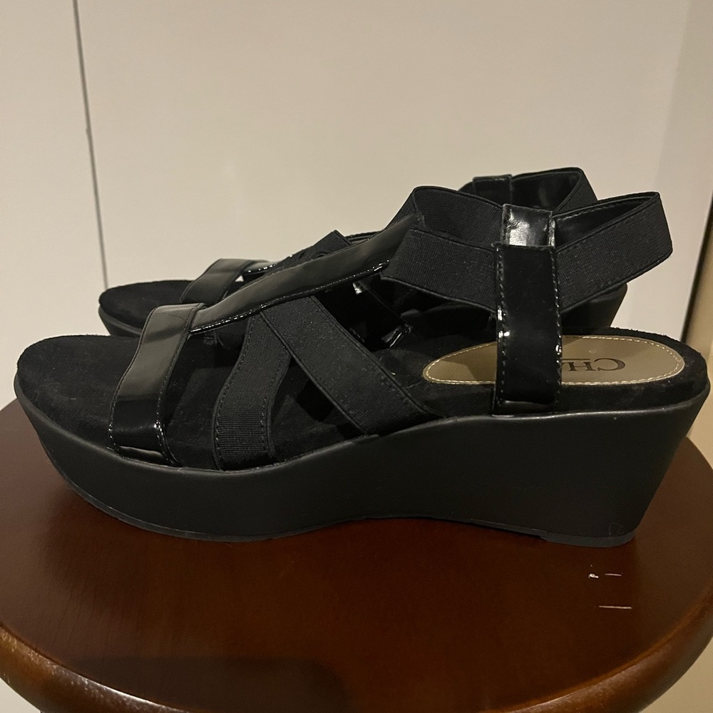 Chaps Chic Black Women's Wedge Sandals 10 inches - Size 9.5